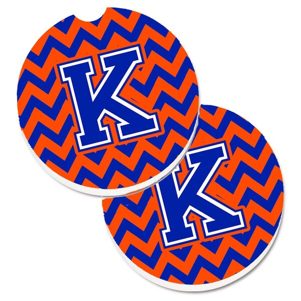Carolines Treasures Letter K Chevron Orange and Blue Set of 2 Cup Holder Car Coaster CJ1044-KCARC - main